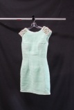 MacDuggal Mint Striped Cocktail Dress with Beaded Shoulders Size: 6