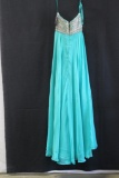 Night Moves Teal Strapless Chiffon Sequin Gown Size: 6