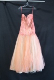 MacDuggal Peach Full Length Dress with Beaded Bodice Size: 4