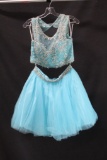 Aylce Paris Blue Two-Piece with SIlver Beading Size: 10
