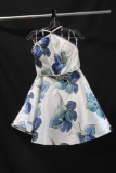 Rachel Allan White Two-Piece with Blue Floral Pattern Size: 8