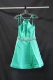 Ashley Lauren Green Cocktail Dress with Beaded Belt Size: 6