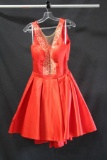 Tony Bowls Red Cocktail Dress with Gold Neckline Size: 12