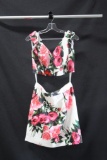 Jovani White Two-Piece with Red Floral Print Size: 8