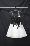 Tony Bowls Black and White Cocktail Dress with Lace Bodice Size: 6