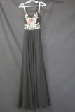 Faviana Black Full Length Dress with Floral Top Size: 2