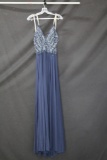 Faviana Navy Blue Full Length Dress with Beaded Bodice Size: 8