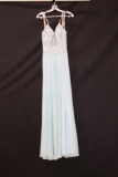 Faviana Light Blue Full Length Dress with Beaded Bodice Size: 6