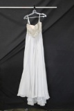 Eleni Elias White Full Length Dress with Beaded Bodice Size: 8