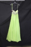 Night Moves Lime Green Full Length Dress with Beaded Bodice Size: 8