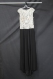 Eleni Elias Black and White Full Length Dress with Beaded Top Size: 10