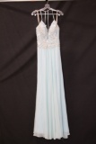 Faviana Light Blue Full Length Dress with Beaded Bodice Size: 10