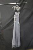 Partytime Gray Full Length Dress with Beaded Accents Size: 10