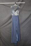 Dave and Johnny Slate Blue Full Length Dress with Lace Bodice Size: 44449
