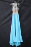 Splash Light Blue and Ivory Full Length Dress with Beaded Top Size: 0