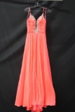 MacDuggal Coral Full Length Dress with Beaded Neckline Size: 0