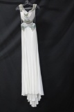 Rachel Allan White Full Length Dress with Beaded Accents Size: 0