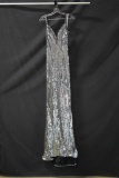 Jovani Silver Sequined Full Length Dress Size: 0
