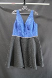 Tony Bowls Blue and Black V-Neck Cocktail Dress Size: 16