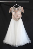 Splash White Two-Piece Dress with Orange Beaded Bodice Size: 4