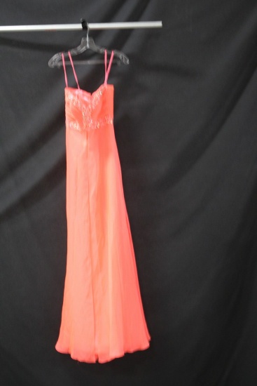 MacDuggal Coral Full Length Dress with Beaded Neckline Size: 0