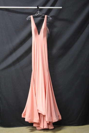 Jovani Peach V-Neck Full Length Dress Size: 0