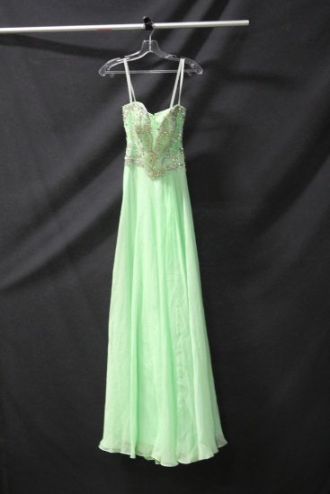 MacDuggal Light Green Strapless Full Length Dress with Beading Size: 0
