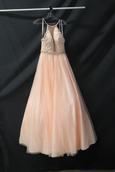 Jovani Blush Halter Style Full Length Dress Size: 4