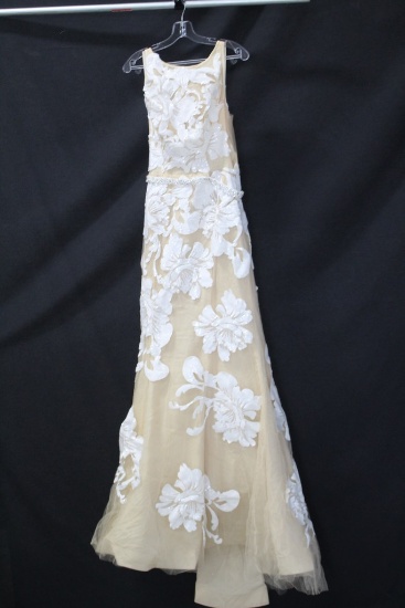 Jovani White and Ivory Floral Full Length Dress Size: 8