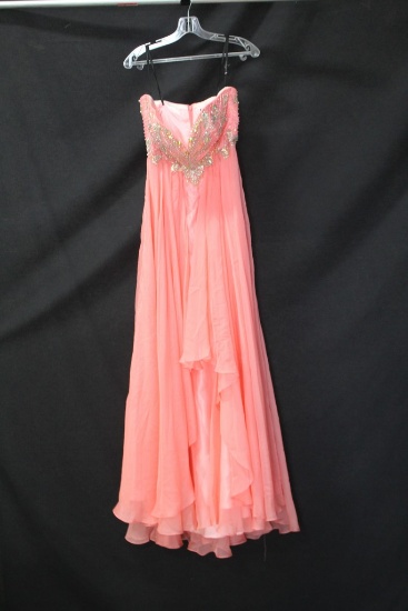 Alyce Paris Peach Strapless Full Length Dress Size: 8