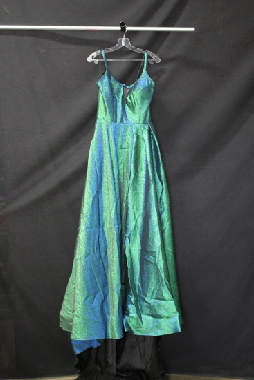 Ashley Lauren Green Metallic Full Length Dress Size: 8