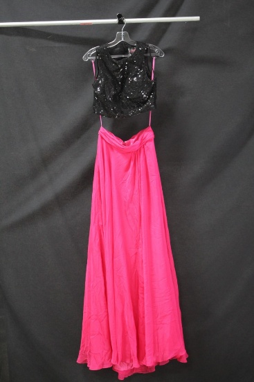 MacDuggal Black and Pink Two-Piece Full Length Dress Size: 10