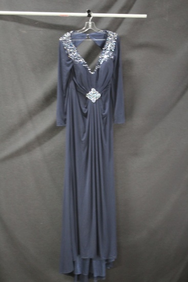 MacDuggal Gray Long Sleeved Full Length Dress Size: 14