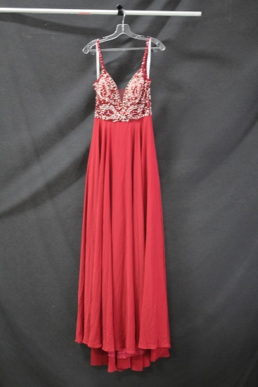 Jovani Red Full Length Dress with Beaded Bodice Size: 2