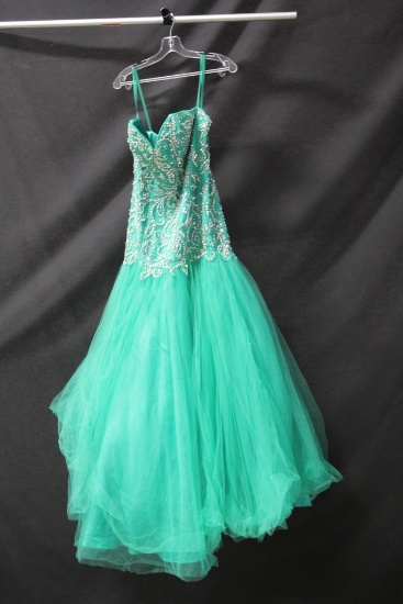 MacDuggal Mint Green Full Length Dress with Beaded Top Size: 6, Ashley Laur