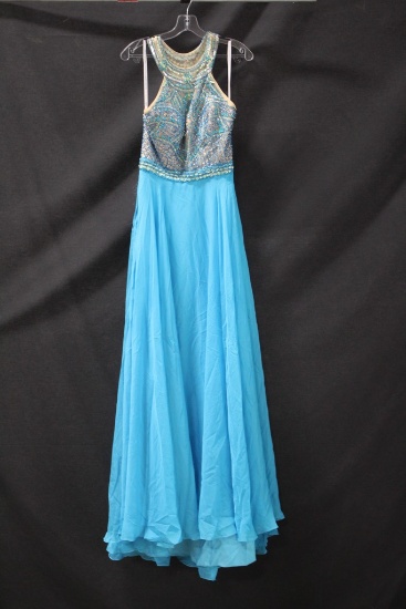 Rachel Allan Blue Full Length Dress with Beaded Top Size: 12, Alyce Paris R