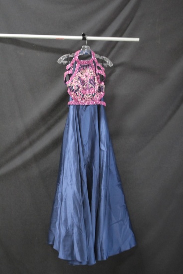 Alyce Paris Blue and Pink Full Length Dress with Beading Size: 2, Terani Co