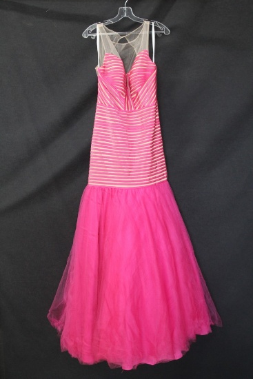 Terrani Couture Pink Full Length Dress with Beaded Top Size: 12, Ashley Lau