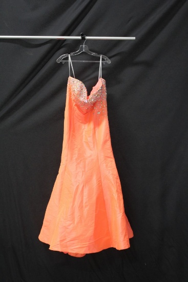 Cassandra Stone Orange Strapless Full Length Dress with Beaded Top Size: 16