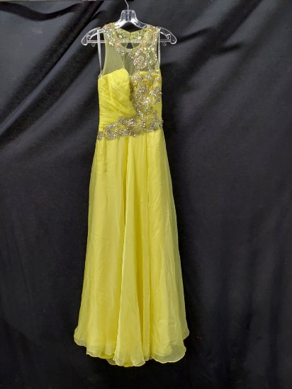 Partytime Yellow Full Length Dress with Beading Size: 2, Terani Couture Red
