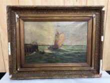 T. E. Harper, Boats off a Pier, O/C