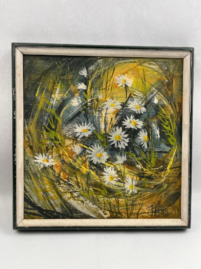 J. Kelly Daisies Oil on Board, Signed