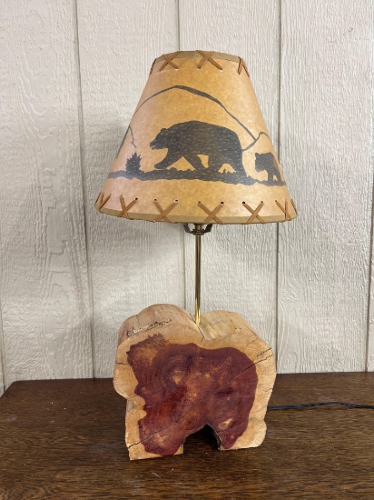 Cedar Table Lamp with Bear Motif