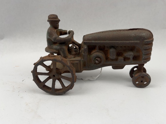 Vtg Cast Iron Toy Tractor w/ Driver