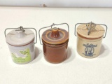 3 Small Butter Crocks w Lids