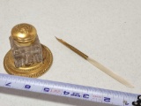 Inkwell and Mother of Pearl Letter Opener Quill