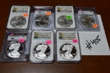 (7) 2014 American Silver Eagle Dollars Proof MS70 PCGS and NGC
