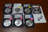 (7) 2021p and s American Silver Eagle Dollars Proof MS70 PCGS and NGC