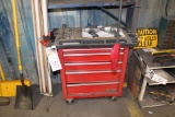 WESTWARD LOT TOOL CHEST AND STORAGE SHELF WITH CONTENTS