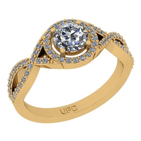 0.70 Ctw SI2/I1 Gia Certified Center Diamond 14K Yellow Gold Ring